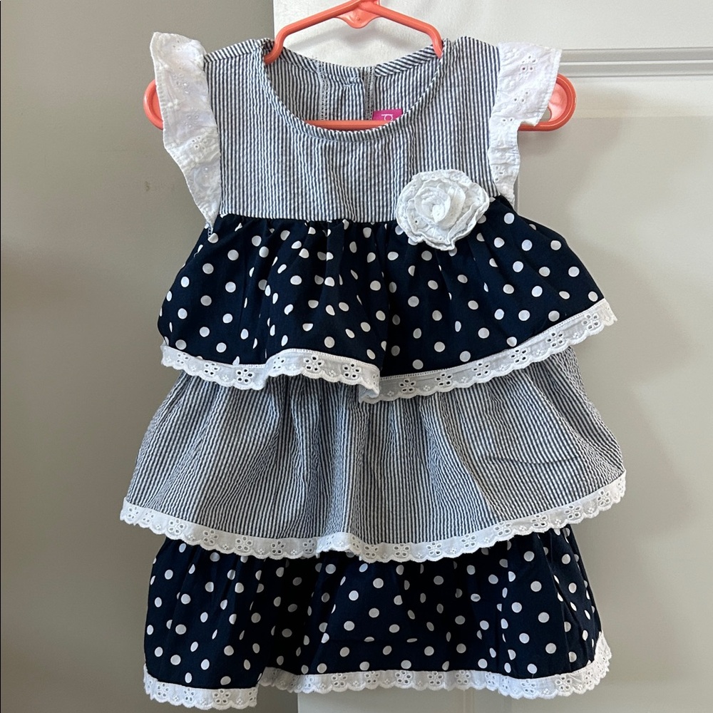 Good Lad 3T Seersucker Tiered Ruffle Dress w Rose Boutonnière + MEASUREMENTS